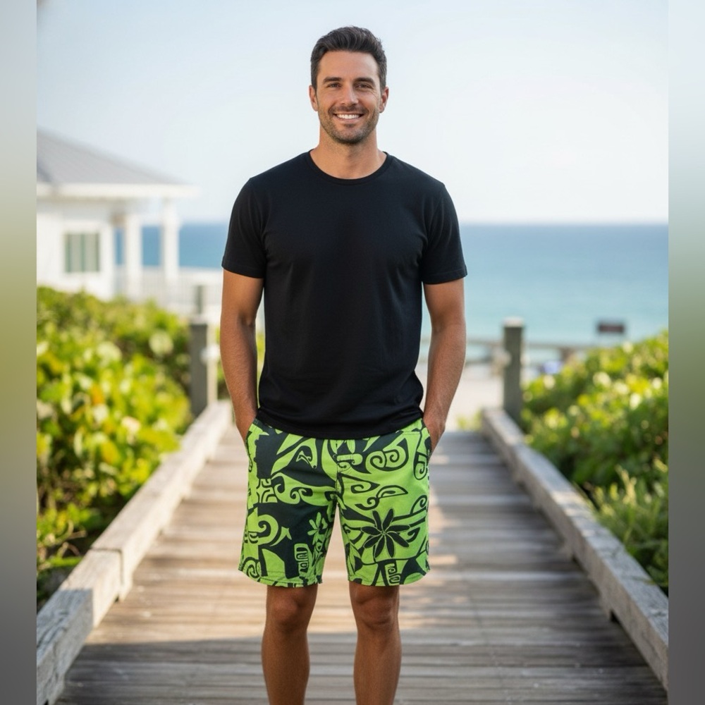WAHHNE TOA Men’s Tropical Tribal Hawaiian Casual Shorts
